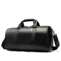 Men's Leather Travel Duffel Bag - Grain Leather Gym Bag with Shoe Compartment, Handheld and Crossbody Carry, Large Weekender Bag