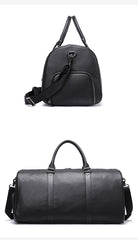 Men's Leather Travel Duffel Bag - Grain Leather Gym Bag with Shoe Compartment, Handheld and Crossbody Carry, Large Weekender Bag