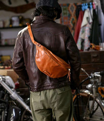 Men's Sling Bag Handmade | Italian Full Grain Leather Bum Bag | Belt Bag