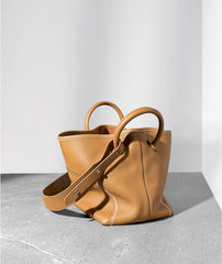 Minimalist Pebbled Leather Bucket Bag for Women, Soft Genuine Leather Slouchy Shoulder & Crossbody