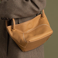 Minimalist Pebbled Leather Bucket Bag for Women, Soft Genuine Leather Slouchy Shoulder & Crossbody