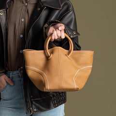 Minimalist Pebbled Leather Bucket Bag for Women, Soft Genuine Leather Slouchy Shoulder & Crossbody