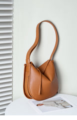 Minimalist Soft Genuine Leather Baguette-Style Shoulder Bag for Everyday, Tote & Crossbody Bag