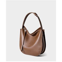 Minimalist Soft Genuine Leather Baguette-Style Shoulder Bag for Everyday, Tote & Crossbody Bag