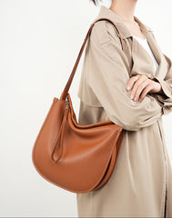 Minimalist Soft Genuine Leather Baguette-Style Shoulder Bag for Everyday, Tote & Crossbody Bag