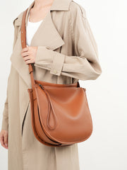 Minimalist Soft Genuine Leather Baguette-Style Shoulder Bag for Everyday, Tote & Crossbody Bag