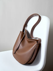 Minimalist Soft Genuine Leather Baguette-Style Shoulder Bag for Everyday, Tote & Crossbody Bag