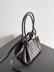 Noir Woven Lambskin Leather Shoulder Bag with Braided Handle and Gold Accents