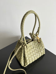 Noir Woven Lambskin Leather Shoulder Bag with Braided Handle and Gold Accents