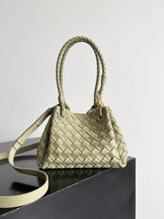 Noir Woven Lambskin Leather Shoulder Bag with Braided Handle and Gold Accents