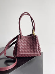 Noir Woven Lambskin Leather Shoulder Bag with Braided Handle and Gold Accents