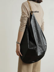 Oversized Fashion Cowhide Leather Chain Boho Bag, Must-have Fashion Tote Bag