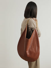 Oversized Fashion Cowhide Leather Chain Boho Bag, Must-have Fashion Tote Bag