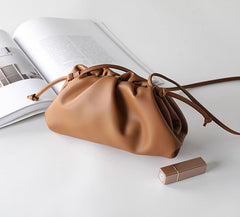 Silky Lambskin Leather Women's Cloud Bag With Pleated Design, Crossbody Clutch Party Bag