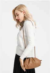 Silky Lambskin Leather Women's Cloud Bag With Pleated Design, Crossbody Clutch Party Bag