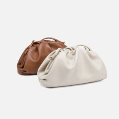 Silky Lambskin Leather Women's Cloud Bag With Pleated Design, Crossbody Clutch Party Bag