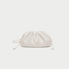 Silky Lambskin Leather Women's Cloud Bag With Pleated Design, Crossbody Clutch Party Bag