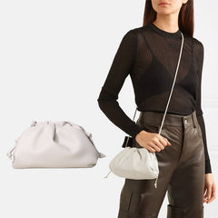 Silky Lambskin Leather Women's Cloud Bag With Pleated Design, Crossbody Clutch Party Bag