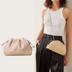 Silky Lambskin Leather Women's Cloud Bag With Pleated Design, Crossbody Clutch Party Bag