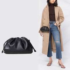 Silky Lambskin Leather Women's Cloud Bag With Pleated Design, Crossbody Clutch Party Bag