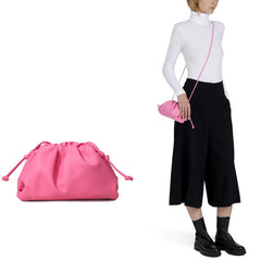 Silky Lambskin Leather Women's Cloud Bag With Pleated Design, Crossbody Clutch Party Bag