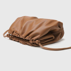 Silky Lambskin Leather Women's Cloud Bag With Pleated Design, Crossbody Clutch Party Bag