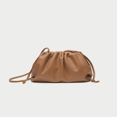 Silky Lambskin Leather Women's Cloud Bag With Pleated Design, Crossbody Clutch Party Bag