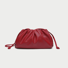 Silky Lambskin Leather Women's Cloud Bag With Pleated Design, Crossbody Clutch Party Bag