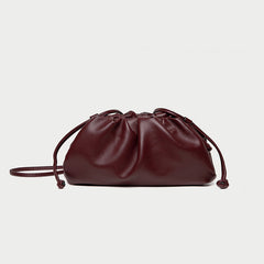 Silky Lambskin Leather Women's Cloud Bag With Pleated Design, Crossbody Clutch Party Bag