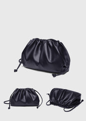 Silky Lambskin Leather Women's Cloud Bag With Pleated Design, Crossbody Clutch Party Bag