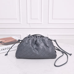 Small Handcrafted Lambskin Leather Weave Cloud Pouch With Pleated Design, Woven Crossbody Clutch Evening Bag