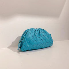 Small Handcrafted Lambskin Leather Weave Cloud Pouch With Pleated Design, Woven Crossbody Clutch Evening Bag