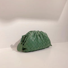 Small Handcrafted Lambskin Leather Weave Cloud Pouch With Pleated Design, Woven Crossbody Clutch Evening Bag