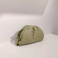 Small Handcrafted Lambskin Leather Weave Cloud Pouch With Pleated Design, Woven Crossbody Clutch Evening Bag