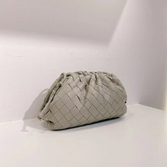 Small Handcrafted Lambskin Leather Weave Cloud Pouch With Pleated Design, Woven Crossbody Clutch Evening Bag