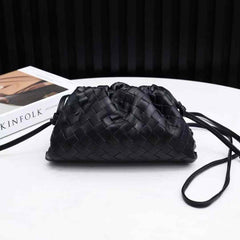 Small Handcrafted Lambskin Leather Weave Cloud Pouch With Pleated Design, Woven Crossbody Clutch Evening Bag