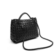 Small Lambskin Leather Knotted Intrecciato Shoulder Bag | Woven Handbag With Metal Buckle, Daily Fashion Designer Bag, Woven Shoulder Purse