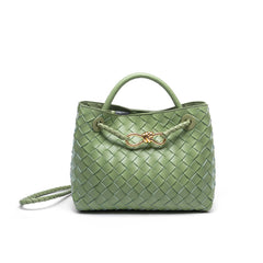 Small Lambskin Leather Knotted Intrecciato Shoulder Bag | Woven Handbag With Metal Buckle, Daily Fashion Designer Bag, Woven Shoulder Purse