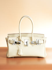 Small Togo Pebbled Leather Handbag Silver Tone Vintage Edition, Must-have Leather Designer Bag