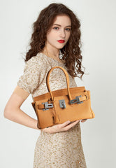 Small Togo Pebbled Leather Handbag Silver Tone Vintage Edition, Must-have Leather Designer Bag