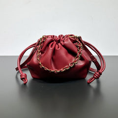 Soft Lambskin Leather Drawstring Cloud Bag | Chain & Knot Shoulder, Crossbody & Handbag for Women