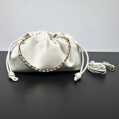 Soft Lambskin Leather Drawstring Cloud Bag | Chain & Knot Shoulder, Crossbody & Handbag for Women