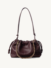 Soft Lambskin Leather Drawstring Cloud Bag | Chain & Knot Shoulder, Crossbody & Handbag for Women