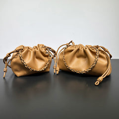 Soft Lambskin Leather Drawstring Cloud Bag | Chain & Knot Shoulder, Crossbody & Handbag for Women