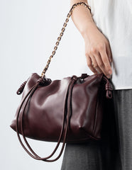 Soft Lambskin Leather Drawstring Cloud Bag | Chain & Knot Shoulder, Crossbody & Handbag for Women