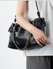 Soft Lambskin Leather Drawstring Cloud Bag | Chain & Knot Shoulder, Crossbody & Handbag for Women