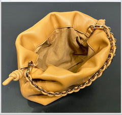 Soft Lambskin Leather Drawstring Cloud Bag | Chain & Knot Shoulder, Crossbody & Handbag for Women