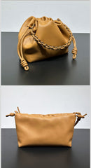 Soft Lambskin Leather Drawstring Cloud Bag | Chain & Knot Shoulder, Crossbody & Handbag for Women