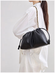 Soft Lambskin Leather Drawstring Cloud Bag | Chain & Knot Shoulder, Crossbody & Handbag for Women