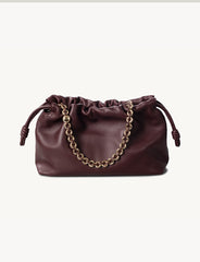 Soft Lambskin Leather Drawstring Cloud Bag | Chain & Knot Shoulder, Crossbody & Handbag for Women